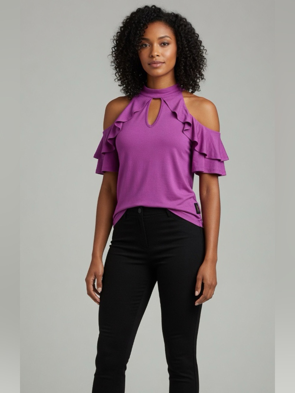 NWT Thalia Sodi Purple Cold Shoulder Ruffle Top Size Small